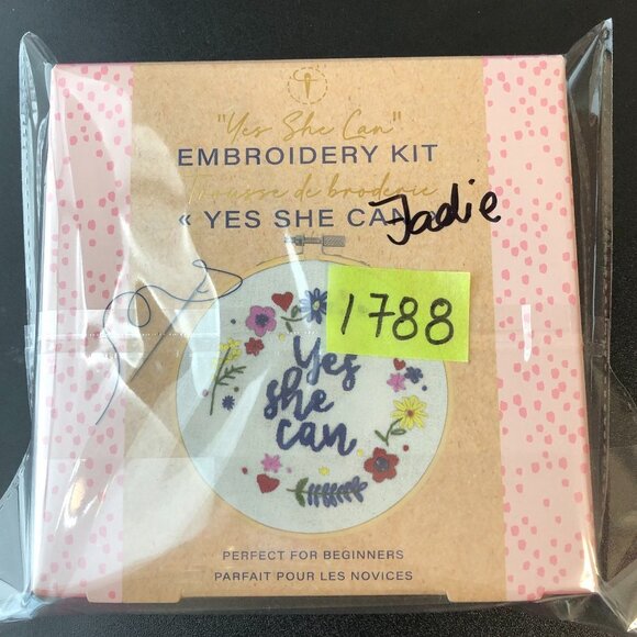 New w/box  "Yes She Can" Embroidery Kit Beginners 9.5" circle white cotton Gift - Picture 11 of 12